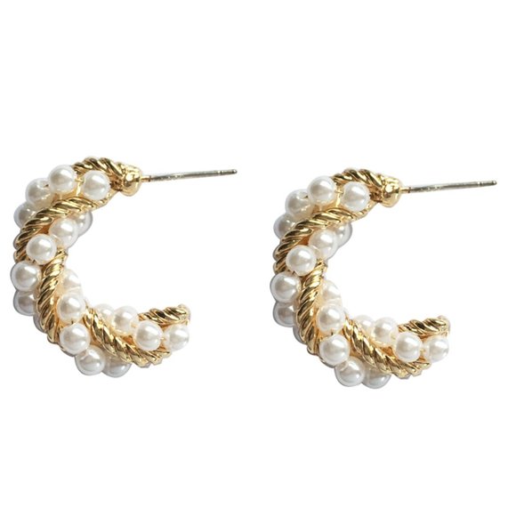 💙Pearls Twisted Croissant Dome Earrings - Picture 7 of 15